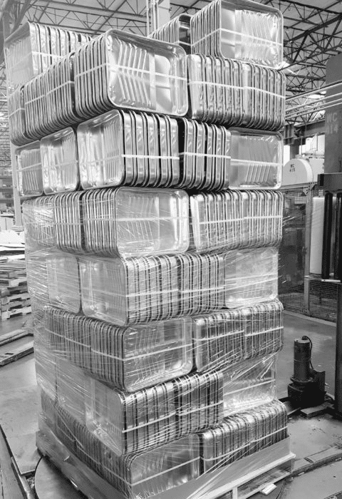 Array of stamped trays ready for shipping